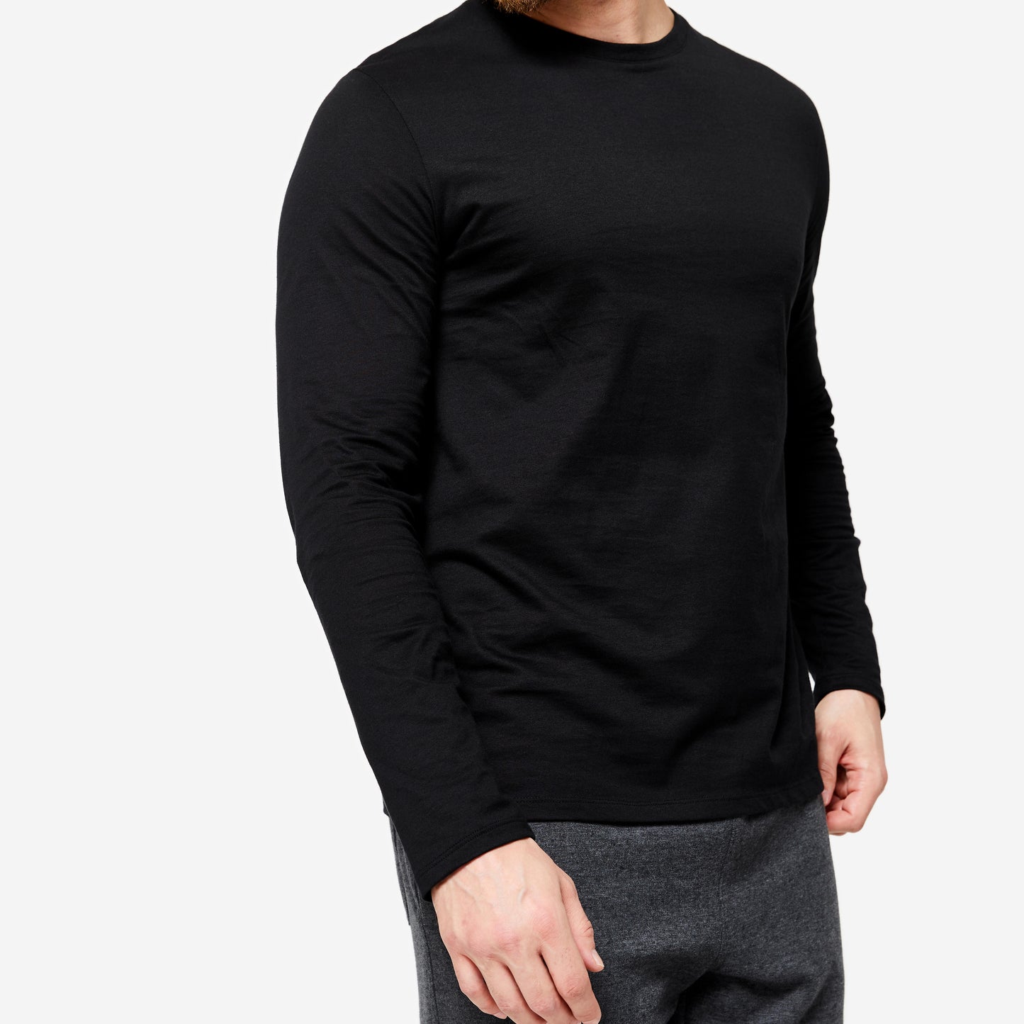 Men Tshirt Long Sleeve Regular Fit 100 for Gym-Black