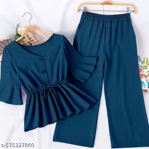 Stylish Poly Crepe Top & Bottom Set – Lightweight & Trendy || Girls Top and Bottom Solid Printed Set || Clothing Set For Girls || Solid Printed Top and Bottom Set