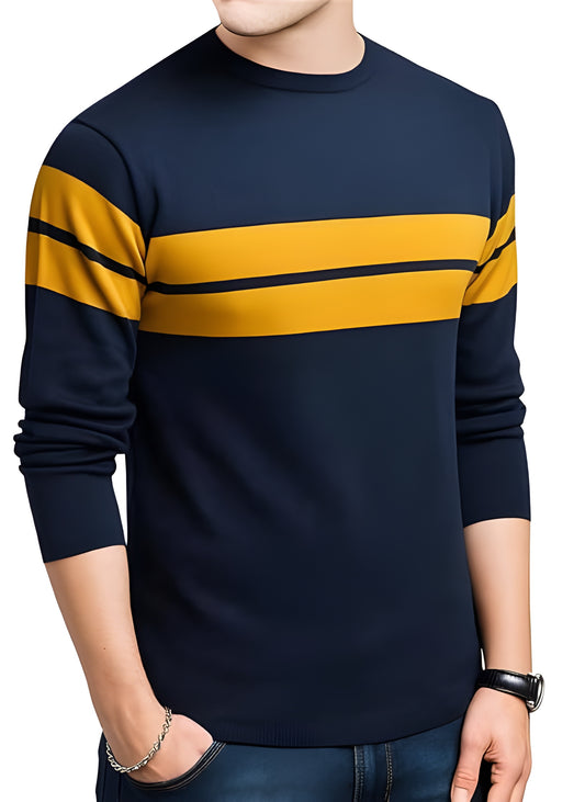 LEOTUDE Men's Full Sleeve Regular Fit Tshirt, Round Neck Cottonblend T-Shirt (Color Multicolor)