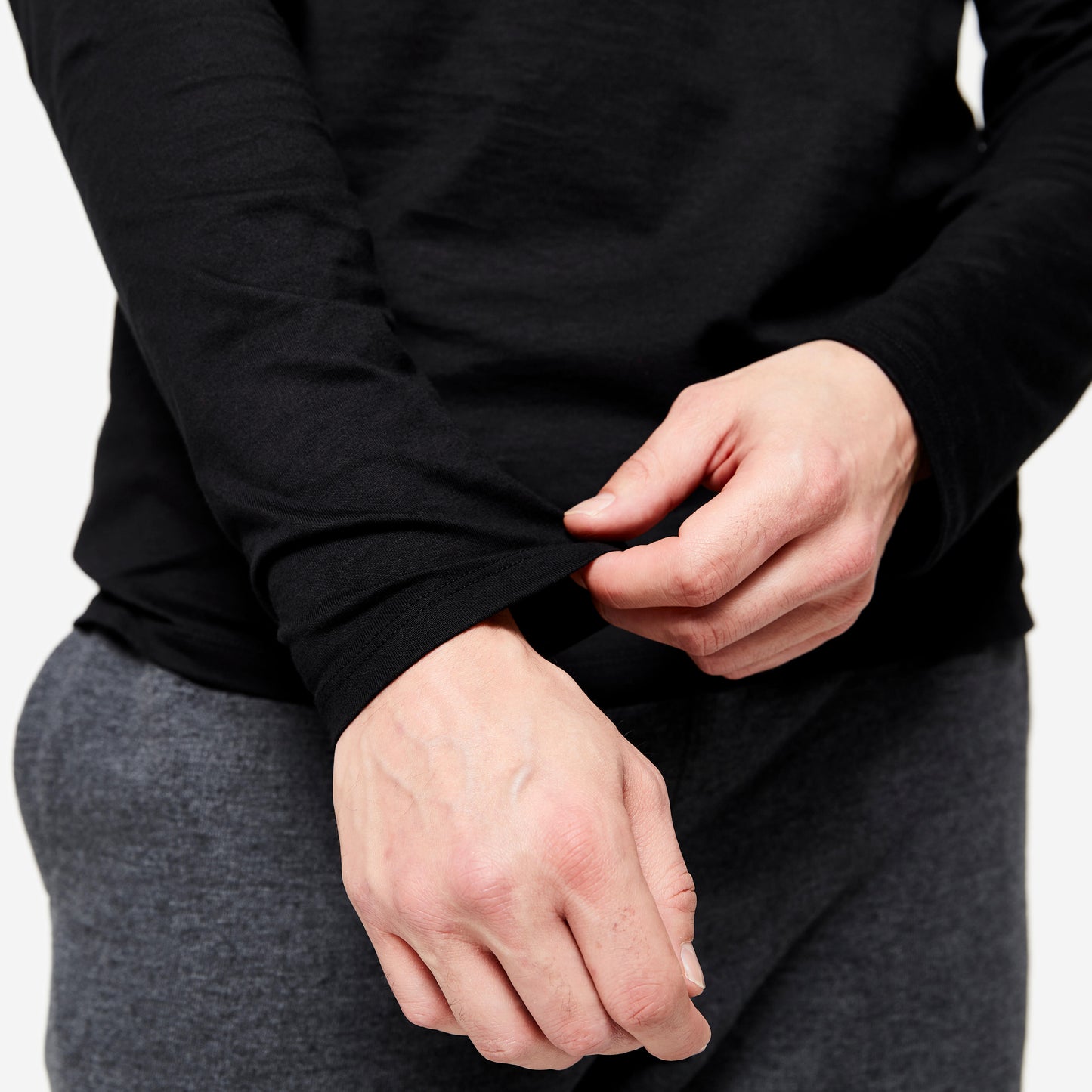 Men Tshirt Long Sleeve Regular Fit 100 for Gym-Black